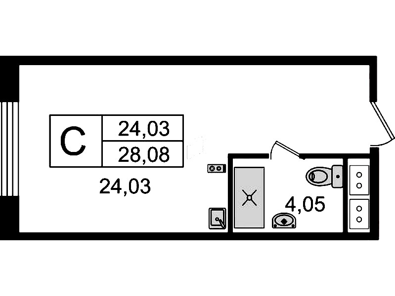 Квартира студия 28.08 м², 5/14 эт., Комплекс апартаментов «Ladozhsky Avenir»